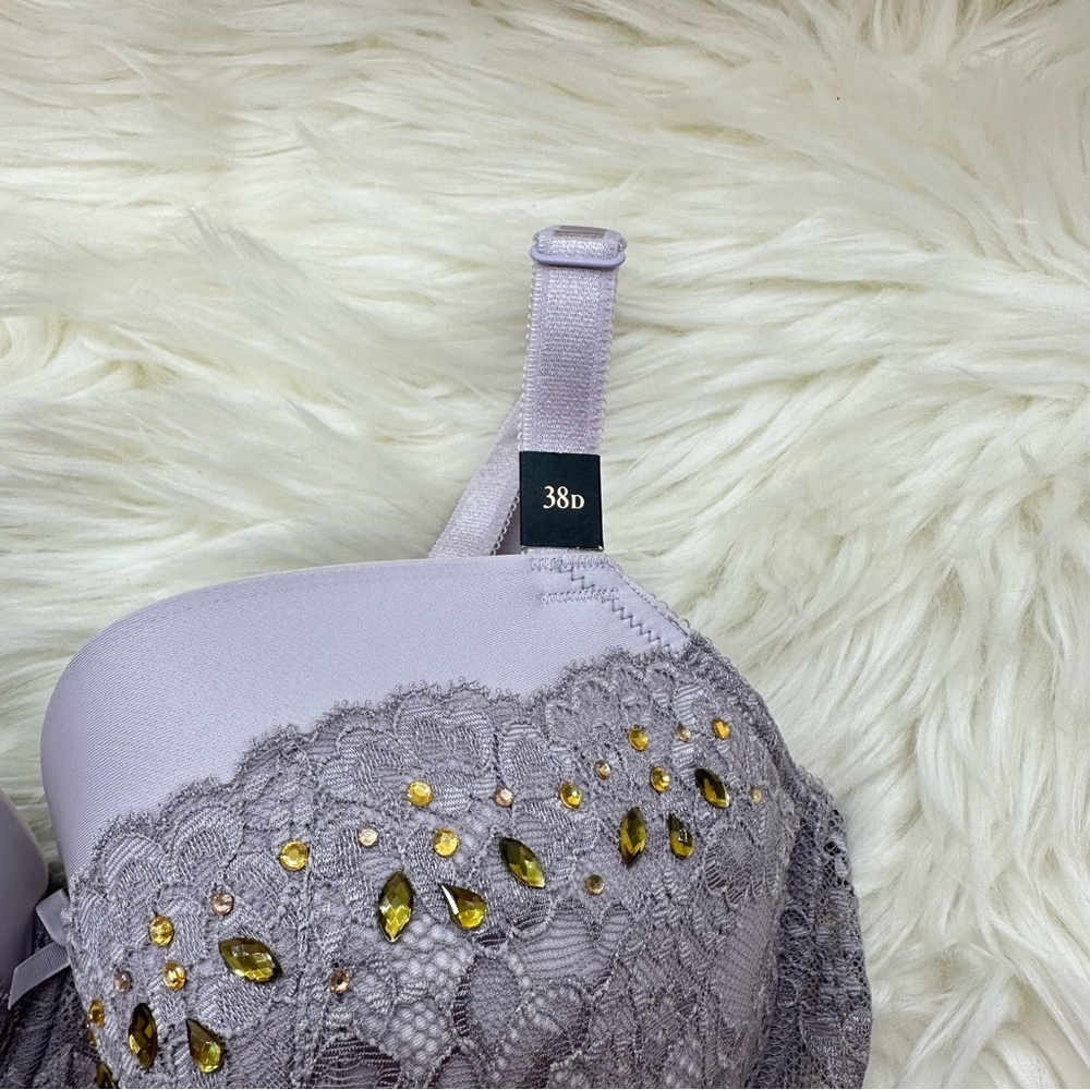 Dream Angels Demi Bra | Lace Embellished Bra in Gray & Lavender 🩶 - Picture 4 of 12